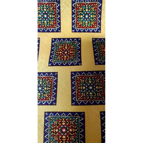 Tom James 100% Silk Tie USA Yellow/Purple/Red/Green Square Geometric Pattern - Picture 8 of 11